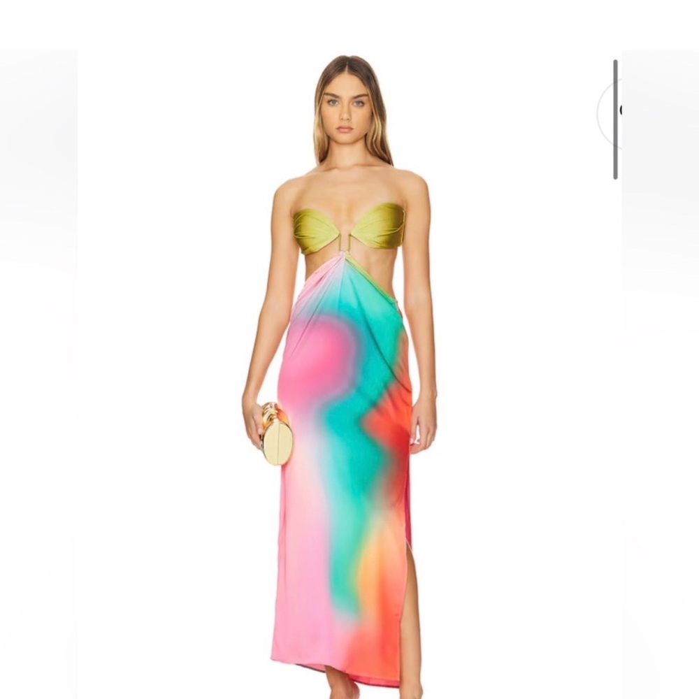 Baobab Collection Strapless Dress in Green and Pink